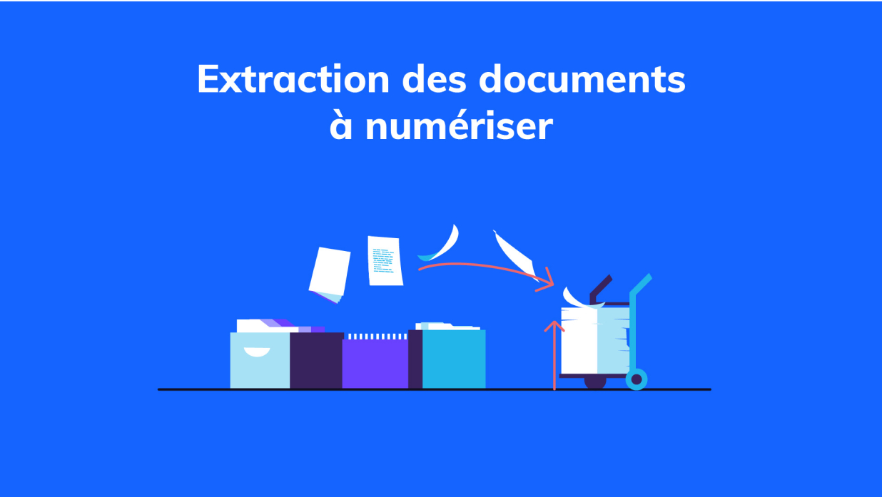 Agence Pixine : vignette d'aperçu "Extraction des documents à numériser" extraite d'un motion design réalisé pour Xelians