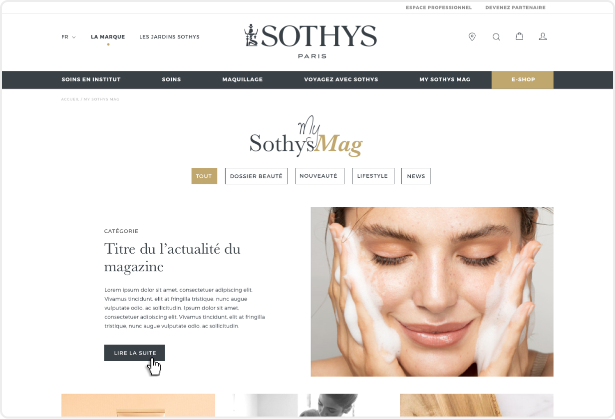 Agence Pixine : refonte du site internet de sothys.fr : vue page SothysMag