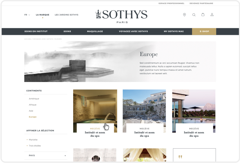 Agence Pixine : refonte du site internet de sothys.fr : vue page du site