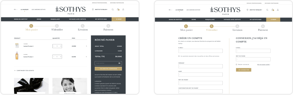 Agence Pixine : refonte du site internet de sothys.fr : parcours d'achat 1