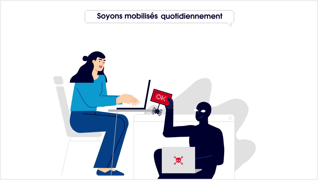 Agence Pixine : illustration "Soyons mobilisés quotidiennement", du projet Cybersécurité