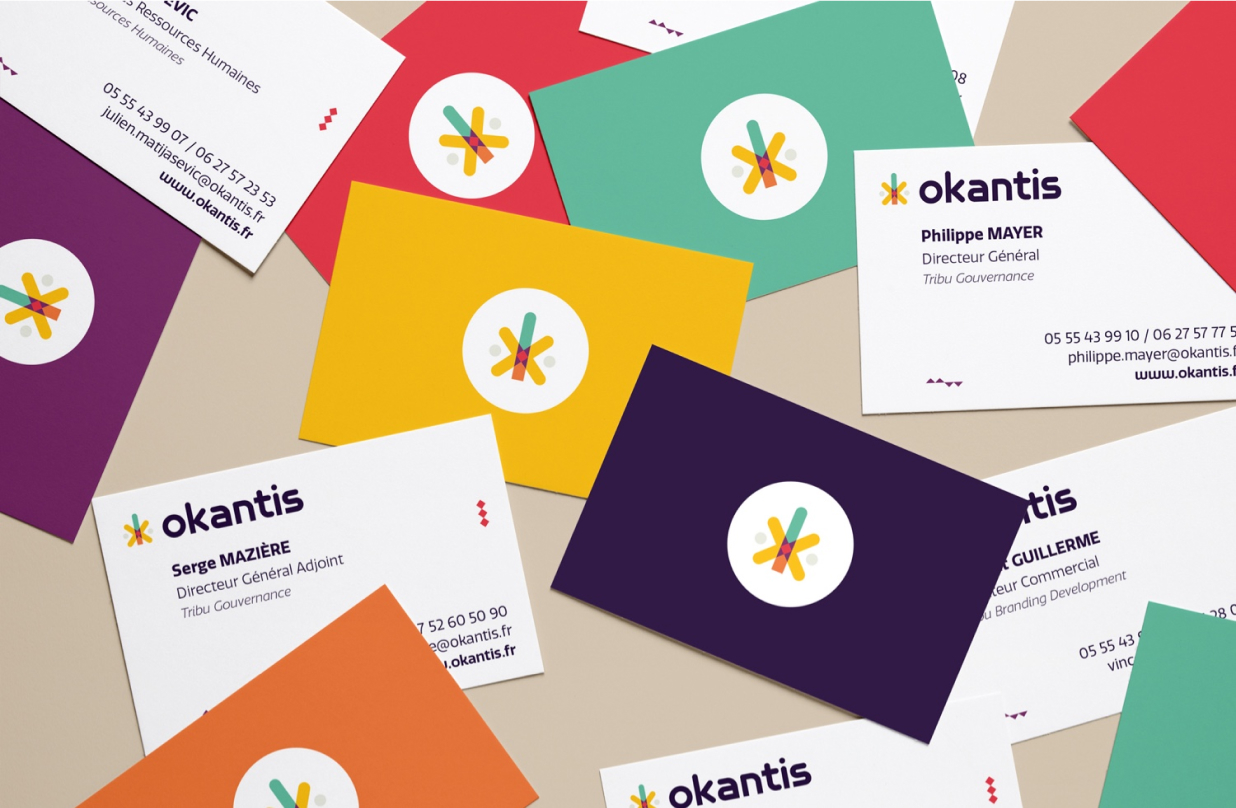 Agence Pixine : aperçu des cartes de visites réalisées pour Okantis