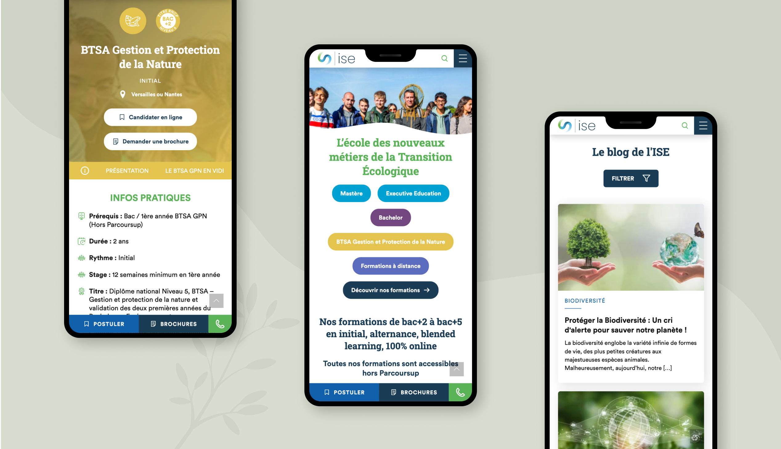 Agence Pixine : refonte du site internet de L’institut Supérieur de l’Environnement (vue version mobile)