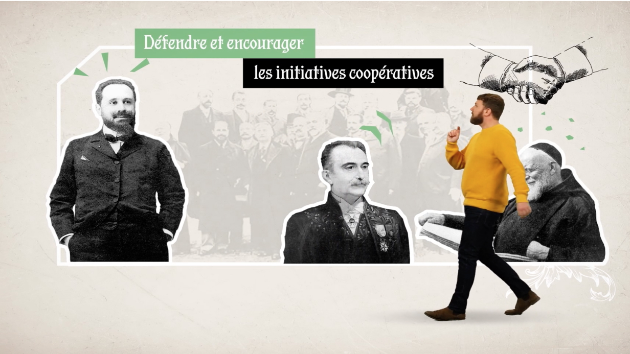 Agence Pixine : écran sur "Défendre et encourager les initiatives coopératives" issu du projet motion FNBP Histoires
