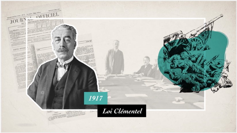 Agence Pixine : écran sur "1917 : loi Clémentel" issu du projet motion FNBP Histoires
