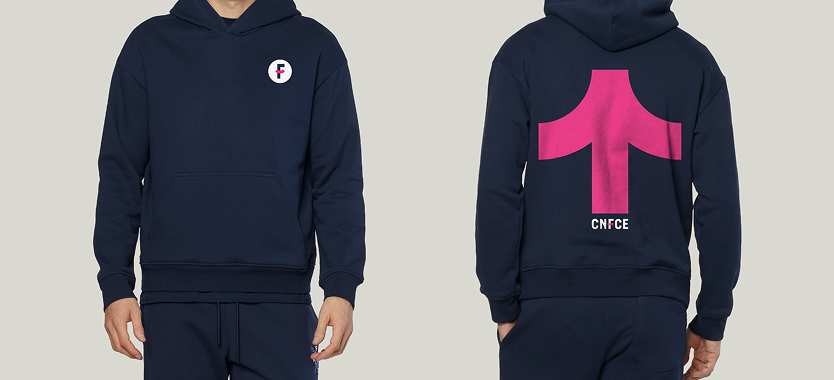 Déclinaison du logo du CNFE sur des sweats